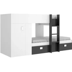 Letto a castello per bambini con armadio 271x111cm nero bianco Pooh
