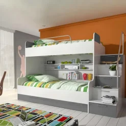 Letto a castello per bambini 254x120cm bianco grigio Enrico Gihome®