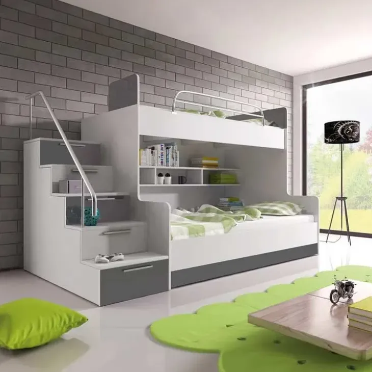 Letto a castello per bambini 254x120cm bianco grigio Enrico Gihome®