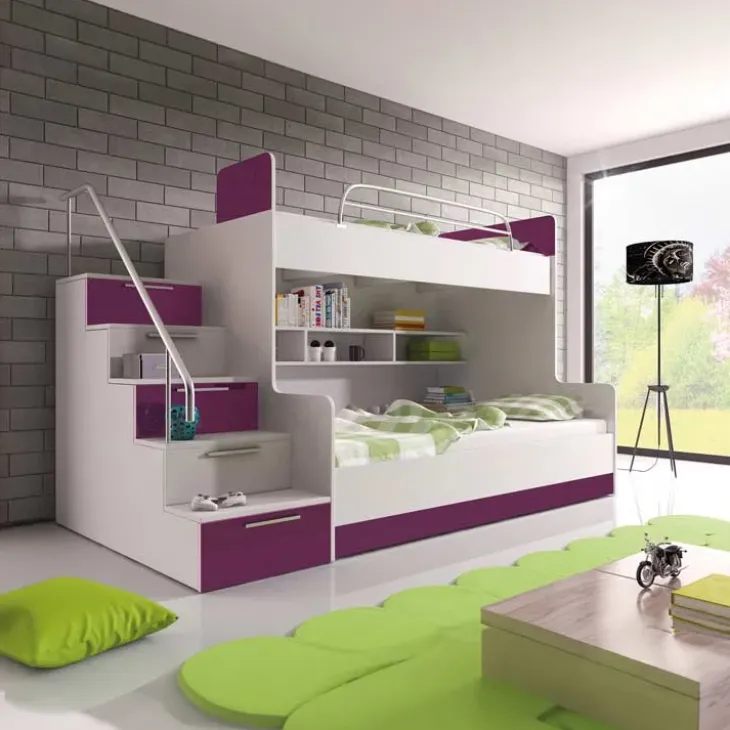 Letto a castello per bambini 254x120cm bianco viola Enrico Gihome®