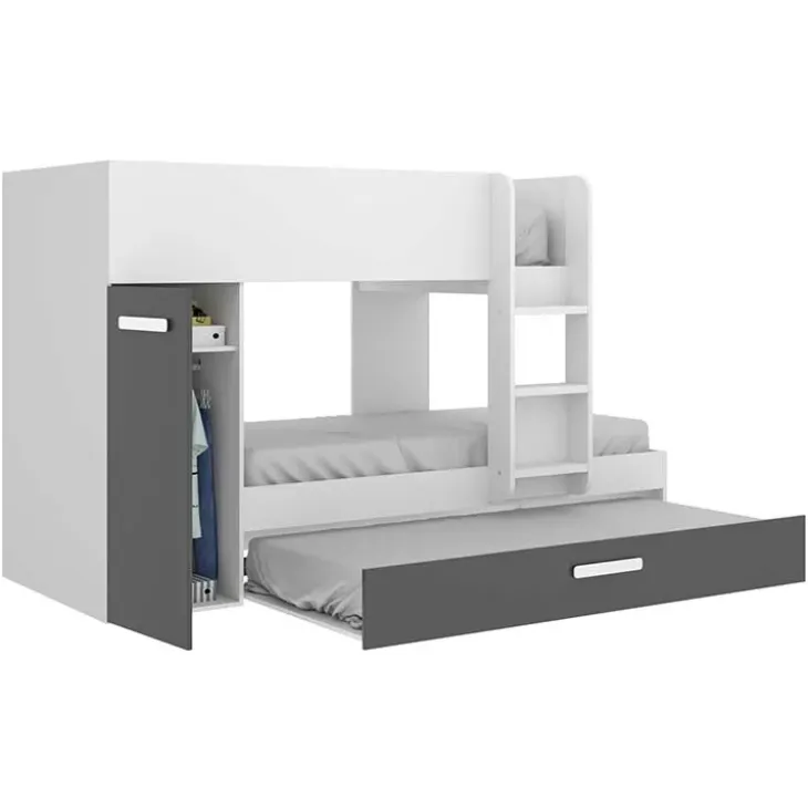 Letto a castello 90x190 con armadio 244x126cm bianco grafite 3 letti Damian