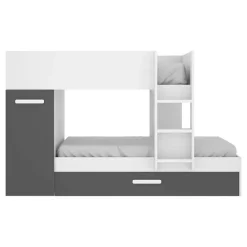 Letto a castello 90x190 con armadio 244x126cm bianco grafite 3 letti Damian