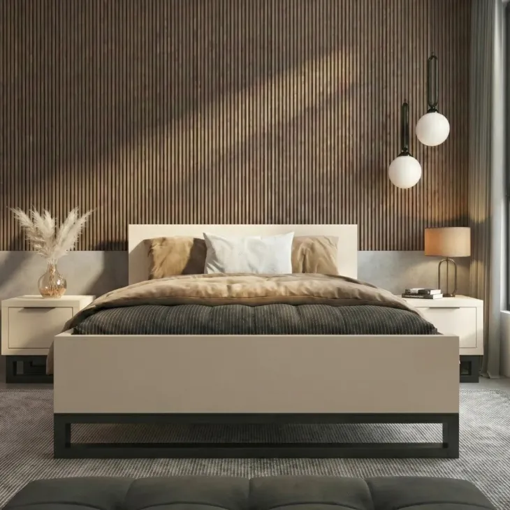 Letto alla francese 140x200cm beige cashmere Petra
