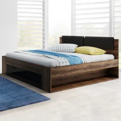 Letto alla francese 140x200cm con cassettone e vani laterali rovere scuro nero lucido Cortina Gihome®