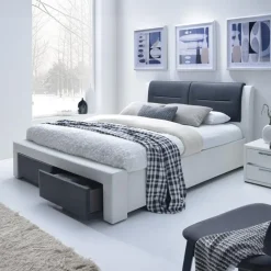 Letto alla francese 140x200cm con cassetti in ecopelle bianco nero Gallipoli Gihome®