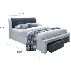 Letto alla francese 140x200cm con cassetti in ecopelle bianco nero Gallipoli Gihome®
