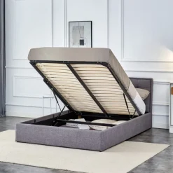 Letto alla francese 140x200cm con contenitore imbottito in tessuto grigio Foser Gihome®