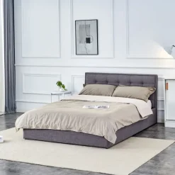 Letto alla francese 140x200cm con contenitore imbottito in tessuto grigio Foser Gihome®