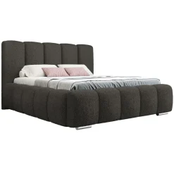 Letto alla francese 140x200 cm con rete contenitore imbottito tessuto bouclé nero Cometa
