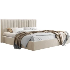 Letto alla francese 140x200 cm con rete contenitore imbottito beige Orione
