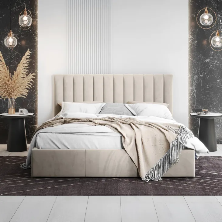 Letto alla francese 140x200 cm con rete contenitore imbottito beige Orione