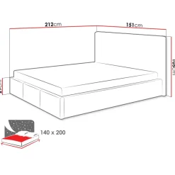 Letto alla francese 140x200 cm con rete contenitore imbottito grigio Orione