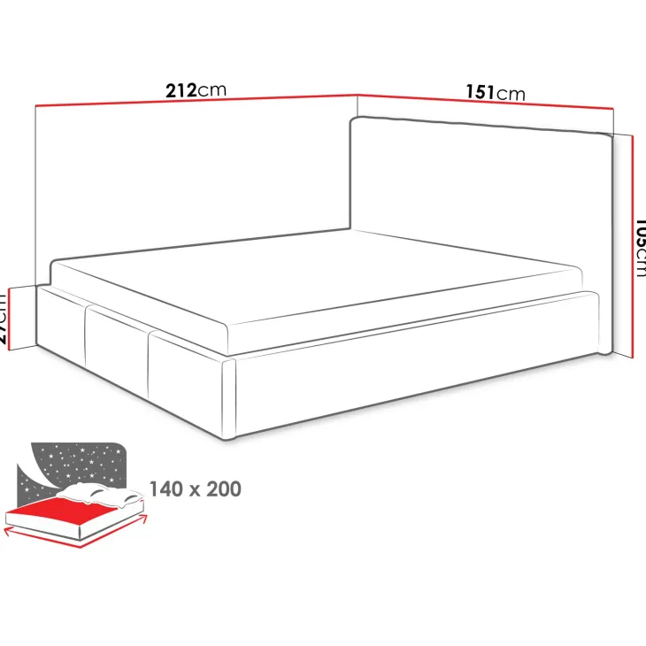 Letto alla francese 140x200 cm con rete contenitore imbottito grigio Orione