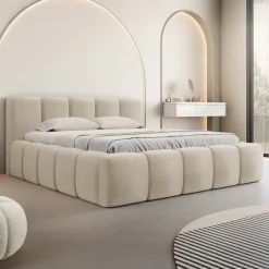 Letto alla francese 140x200cm con rete contenitore imbottito beige Aluna