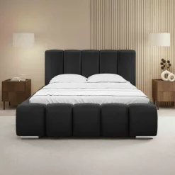 Letto alla francese 140x200 cm con rete contenitore imbottito nero Cometa