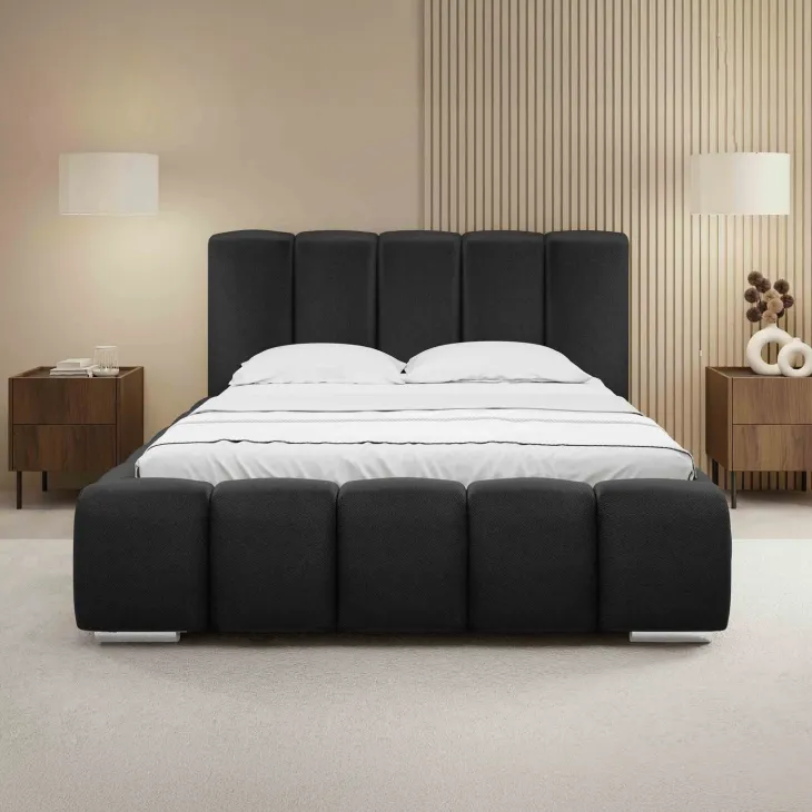 Letto alla francese 140x200 cm con rete contenitore imbottito nero Cometa