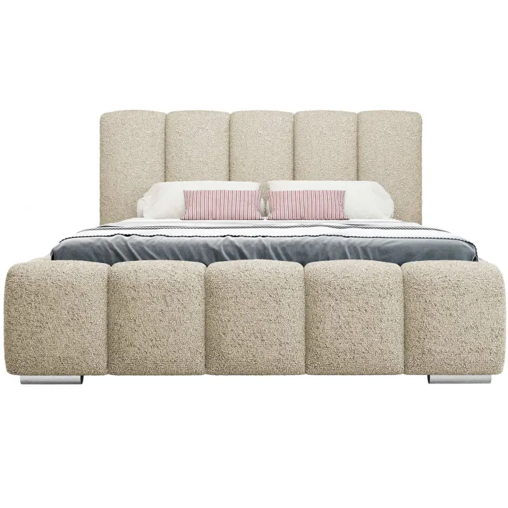 Letto alla francese 140x200 cm con rete contenitore imbottito tessuto bouclé beige Cometa