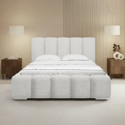 Letto alla francese 140x200 cm con rete contenitore imbottito tessuto bouclé bianco Cometa