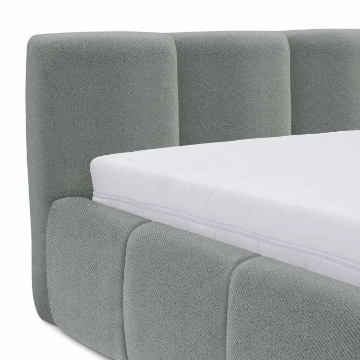 Letto alla francese 140x200cm con rete contenitore imbottito azzurro grigio Aluna