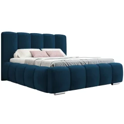 Letto alla francese 140x200 cm con rete contenitore imbottito blu scuro Cometa