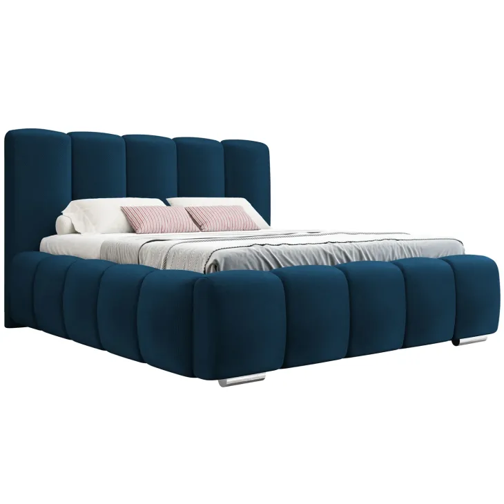Letto alla francese 140x200 cm con rete contenitore imbottito blu scuro Cometa