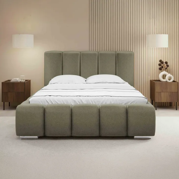 Letto alla francese 140x200 cm con rete contenitore imbottito verde salvia scuro Cometa