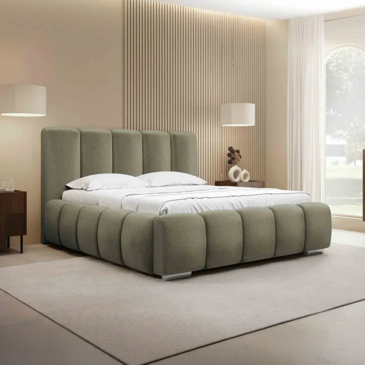 Letto alla francese 140x200 cm con rete contenitore imbottito verde salvia scuro Cometa