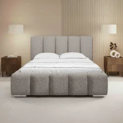 Letto alla francese 140x200 cm con rete contenitore imbottito tessuto bouclé grigio chiaro Cometa