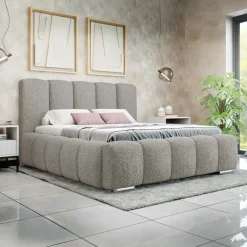 Letto alla francese 140x200 cm con rete contenitore imbottito tessuto bouclé grigio chiaro Cometa