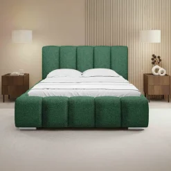 Letto alla francese 140x200 cm con rete contenitore imbottito tessuto bouclé verde Cometa