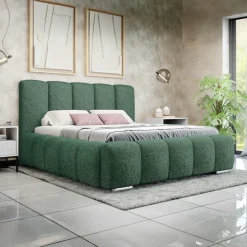 Letto alla francese 140x200 cm con rete contenitore imbottito tessuto bouclé verde Cometa