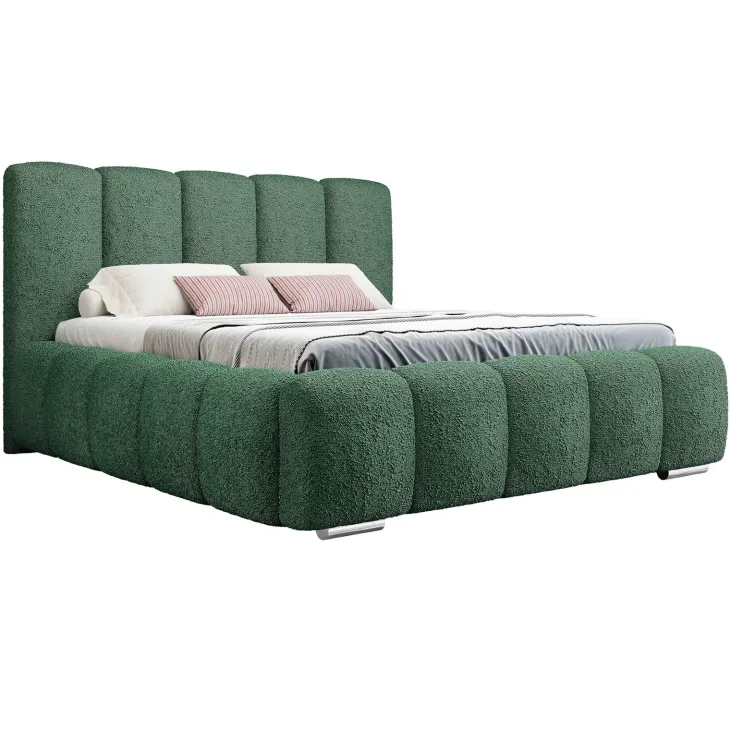 Letto alla francese 140x200 cm con rete contenitore imbottito tessuto bouclé verde Cometa