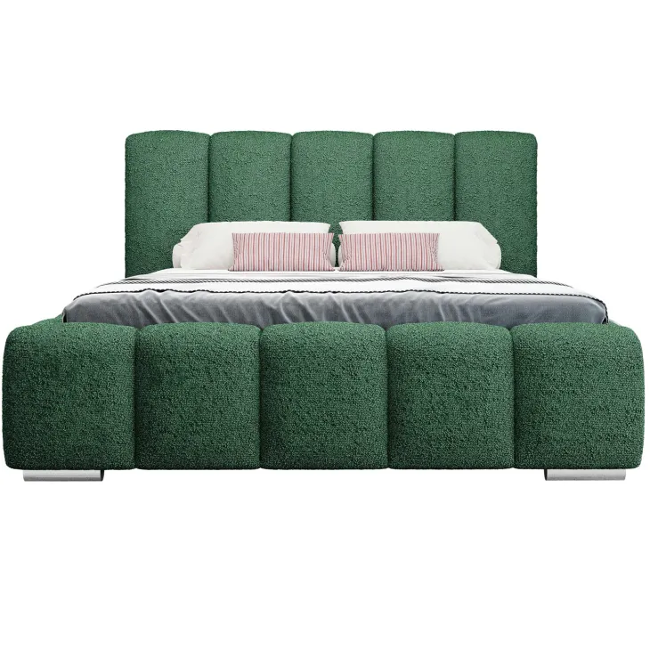 Letto alla francese 140x200 cm con rete contenitore imbottito tessuto bouclé verde Cometa