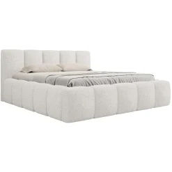 Letto alla francese 140x200cm con rete contenitore imbottito tessuto bouclé bianco Aluna
