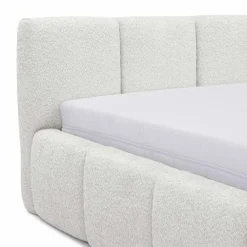 Letto alla francese 140x200cm con rete contenitore imbottito tessuto bouclé bianco Aluna