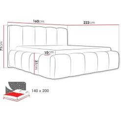 Letto alla francese 140x200cm con rete contenitore imbottito tessuto bouclé bianco Aluna