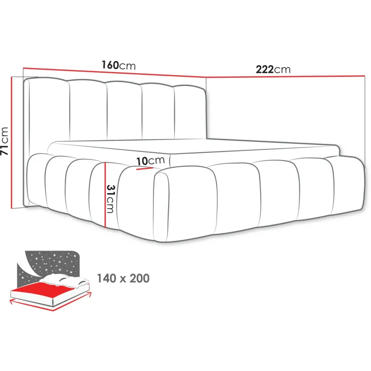 Letto alla francese 140x200cm con rete contenitore imbottito rosso mattone Aluna
