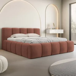 Letto alla francese 140x200cm con rete contenitore imbottito rosso mattone Aluna
