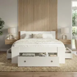 Letto alla francese 140x200cm con set cassettoni bianco Aurora