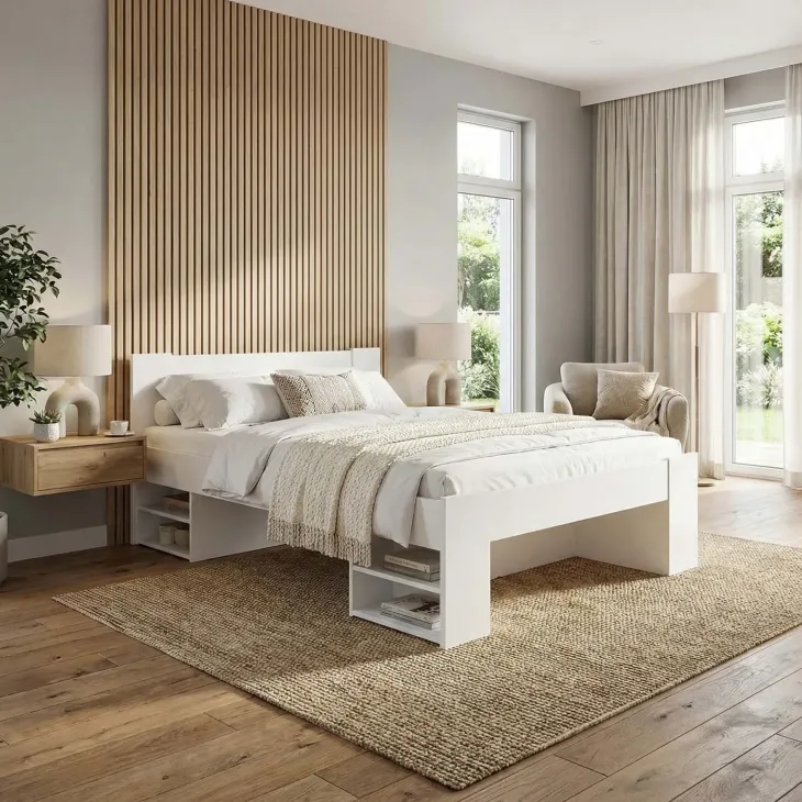 Letto alla francese 140x200cm contenitore bianco Aurora