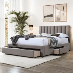 Letto alla francese 140x200cm imbottito con cassettoni beige Lux