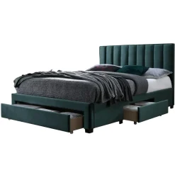 Letto alla francese 140x200cm imbottito con cassettoni verde scuro Lux