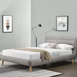 Letto alla francese 140x200cm in tessuto grigio chiaro Pompei Gihome®