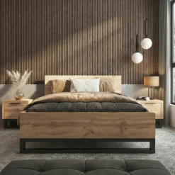 Letto alla francese 140x200cm rovere nero Petra
