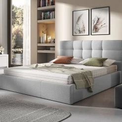 Letto alla francese 140x200cm tessuto grigio chiaro Silla