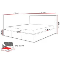 Letto alla francese 140x200cm tessuto grigio chiaro Silla