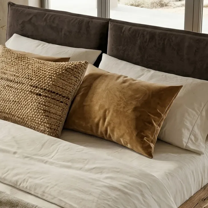 Letto alla francese 140x200cm testiera imbottita gambe in metallo legno massello rovere antracite Venalia