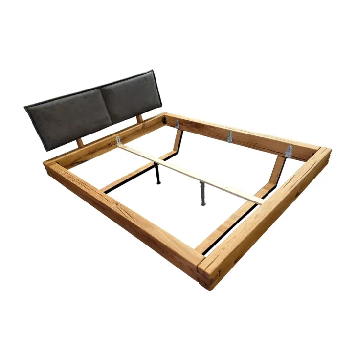 Letto alla francese 140x200cm testiera imbottita gambe in metallo legno massello rovere antracite Venalia