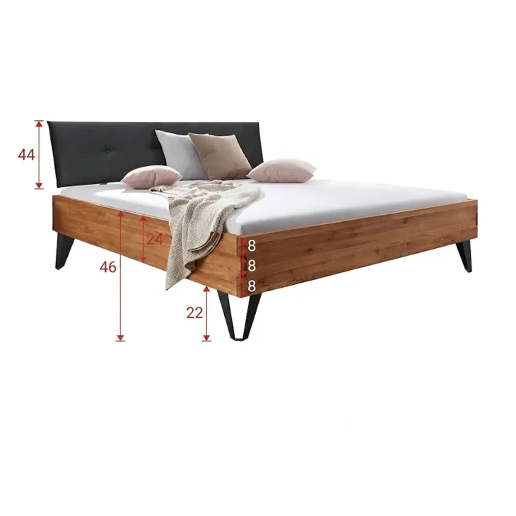 Letto alla francese 140x200cm testiera imbottita piedi in metallo legno massello rovere antracite Cortelia
