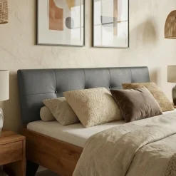 Letto alla francese 140x200cm testiera imbottita piedi in metallo legno massello rovere antracite Cortelia